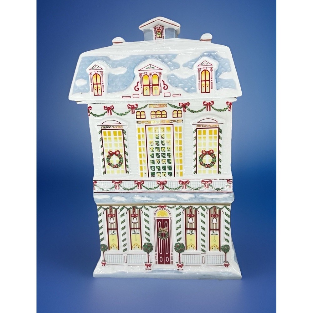 NEW RARE Vtg 1990 Lenox Village Christmas Cookie Jar 10x6 Never Used